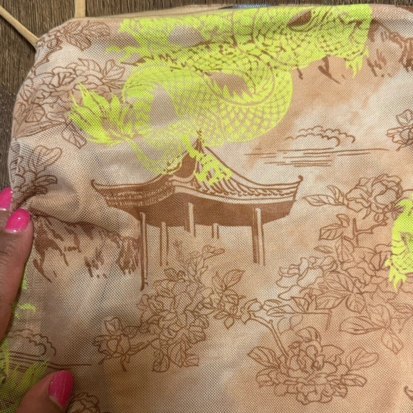 Missguided Brown Yellow Ruched Mini Dress With  Asian Style Dragon Print US 4 - Picture 6 of 6